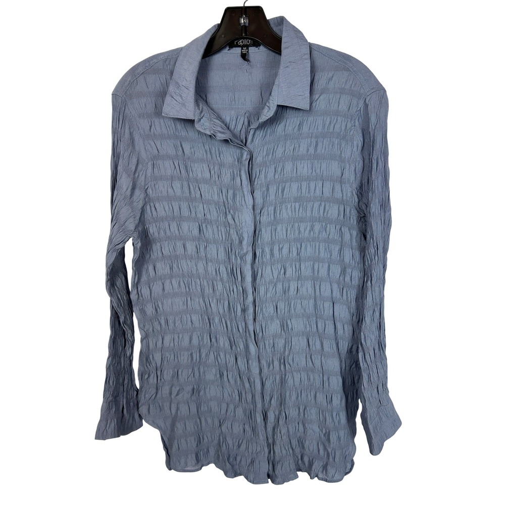 Papillon Blue‎ Textured Crinkle Long Sleeve Button Down Shirt Business Casual M